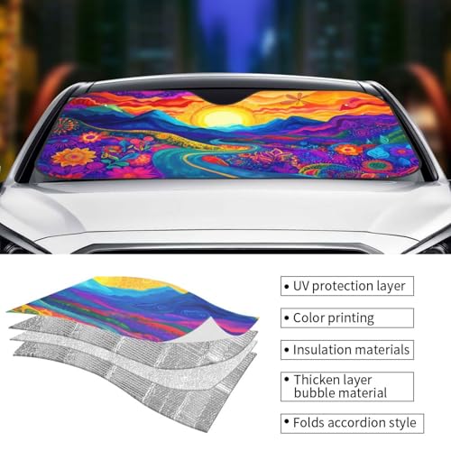 Abstract Flower Sunrise Car Sun Shade Windshield Sunshade Foldable Front Window Shield Cover for Truck SUV - color: Blue2