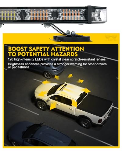 LUMENIX 26-Inch LED Rooftop Strobe Emergency Lights Bar for Vehicles, w/Controller Heavy-Duty Magnetic Mount Safety Beacon Construction Light for Trucks Roof Top Traffic Lightbar - Amber and White - color: Amber and White
