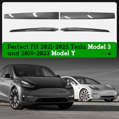 Dashboard & Door Trim Cover Wrap for Tesla Model Y 2019-2024, Model 3 2021-2023 -Gloss Carbon Fiber Pattern ABS 4PCS Interior Armrest Panel Protection Kit, Adhesive Style Upgrade - color: Gloss Carbon Fiber
