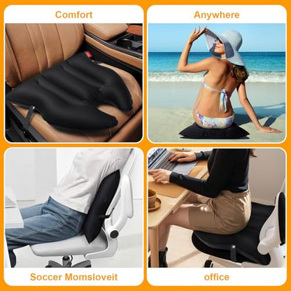 2 Pack Inflatable Seat Cushion, Lightweight, Waterproof, Suitable for Office/Home Chair Pad and Lumbar Pillow Support,Portable Air Seat Cushion for Travel,Car,Outdoor Stadium and Camping,Black - size: 2 PACK