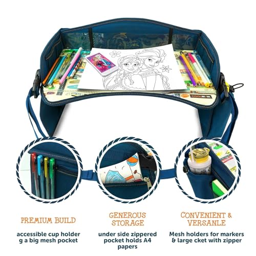 Coolmum Kids Travel Tray, Toddler Car Seat Tray, Double Sided Activity Organizer, Snack Lap Table, Baby Stroller Tray, Airplane Play Table, Waterproof and Foldable (Premium Blue) - color: Premium Blue