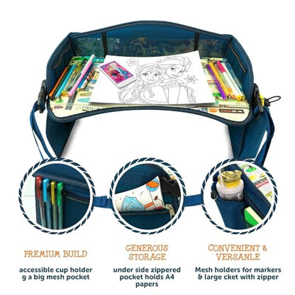 Coolmum Kids Travel Tray, Toddler Car Seat Tray, Double Sided Activity Organizer, Snack Lap Table, Baby Stroller Tray, Airplane Play Table, Waterproof and Foldable (Premium Blue) - color: Premium Blue