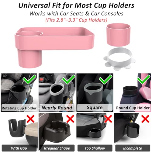 Car Seat Snack Tray for Kids, Mess-Free Square Travel Tray Cup Holder Snack Tray, Durable Car Food Tray for Toddlers, Universal Fit Kids Travel Road Trip Essentials (Pink) - color: pink