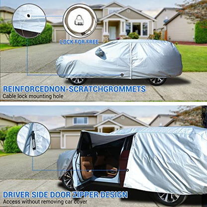 Tecoom Car Cover Waterproof All Weather, 8 Layers Soft Cotton Fleece Lining SUV Car Cover with Zipper Door & Lock, Windproof Rain Sun UV Hail Protector Full Exterior Covers Fit SUV (206-215 Inches) - size: YXXL: Fit 206-215 inches SUV