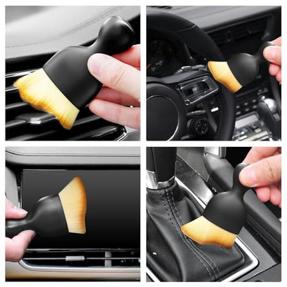 Car Interior Cleaning Brush with Ultra Soft Bristles, Car Duster Interior, Auto Detailing Brushes Dusting Car Accessories for Dashboard, AC Vents, Leather, Scratch-Free (2Pcs_Yellow)