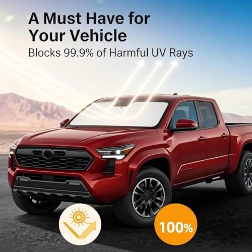 Upgraded Sunshade, Improved UV Protection Fabric, Foldable Front Sun Shade, Custom Accessories (for Tacoma 2019-2026) - size: for Tacoma 2019-2026