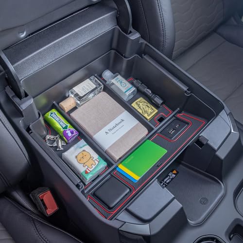 PIMCAR Center Console Organizer for 23-26 Chevy Silverado/GMC Sierra 1500, 2024-2026 Silverado/Sierra 2500HD 3500HD, 22-26 Silverado/Sierra 1500 Refreshed Models (Full Console w/Bucket Seats ONLY) - color: 22-26 1500 Refreshed & 24-26 2500HD/3500HD Red