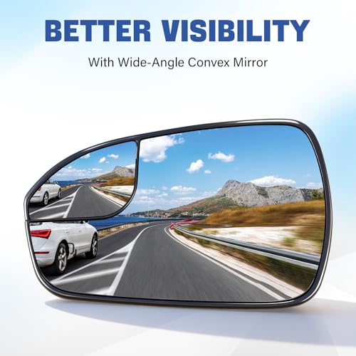 Driver Side Heated Mirror Glass Replacement for 2013-2020 Ford Fusion, Rear Left View Mirror Glass with Holder, Replace DS7Z17K707F - size: Left
