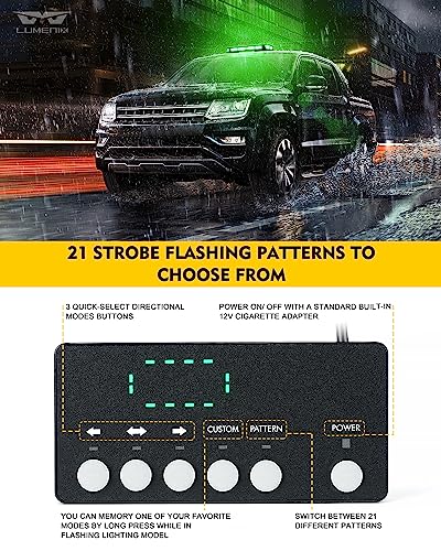 LUMENIX Rooftop Strobe Beacon Lights Bar Green LED Emergency Caution Traffic Lightbar with Heavy-Duty Magnetic Base Safety Warning Flashing Light for POV Law Enforcement Vehicles Tow Trucks Snowplow - color: Green