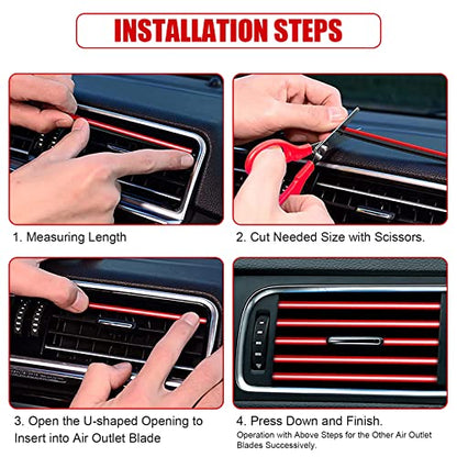 20 Pieces Universal Car Auto Air Conditioner Vent Outlet Trim Strip, Waterproof Flexible Shiny Auto Car Vent Interior Accessories for All Air Vent Outlet (20PCS - Red) - color: 20PCS - Red