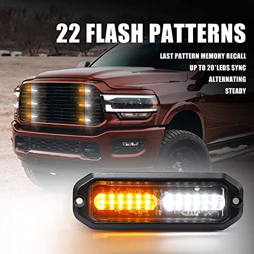 WINECO Amber/White LED Strobe Lights Kit - 8pcs 12-LED Flashing Emergency Warning Lights for Trucks, Cars and Vehicles - color: Amber White