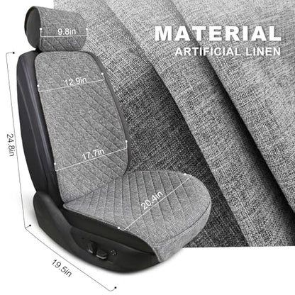 BOPUOVRE Linen Car Seat Covers Front Seat Covers Breathable Cloth Fabric Car Seat Protector - Universal Fit for Cars, Vans, SUVs, Trucks - 2 Units - Gray - color: Gray