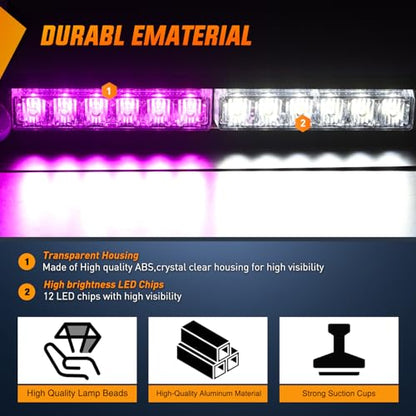 Nilight 12LED Traffic Advisor Strobe Light Bar Purple White Emergency Warning Hazard Safety Dash Front/Rear Windshield Flashing Lights for Cars Trucks Police Firefighter Plow Construction Vehicles - color: Purple White