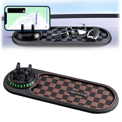 Multifunction Car Anti-Slip Mat, 2026 Upgraded Rotatable Anti Skid Car Dashboard Pad with Temporary Parking Numbe, Car Accessories for Phones Sunglasses Keys Gadgets (Brown) - color: Brown