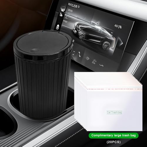 Car Trash Can with Lid, Leakproof Vehicle Cup Holder Garbage Bin with Self-Standing Adhesive Trash Bags, Mini Portable Garbage Can Waterproof Waste Container for Auto Home Office