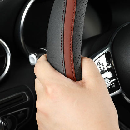 Car Steering Wheel Cover, Leather Steering Wheel Cover Brown Universal 14.5-15 Inch Microfiber Leather Anti-Slip Breathable Auto Steering Wheel Covers for Men Women (Black&Brown) - color: Brown
