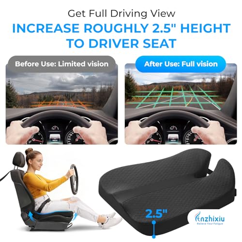 anzhixiu Elevated Car Seat Cushion for Improved View – Reduces Lower Back Pressure & Supports Spine – Ideal for Long Trips – Black Truck Seat Cushion