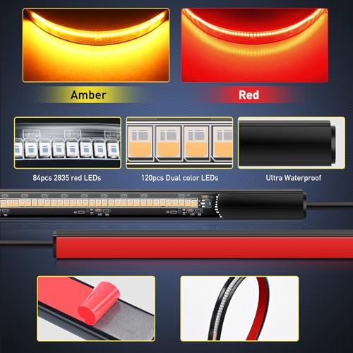 Nilight 30 Inch UTV Tailgate Light Strip 204 LED Red Running Brake Amber Turn Signals Lights Compatible with Polaris RZR Kawasaki Pioneer Can Am Golf Cart Off-Road Truck Trailer - color: 30" Tailgate Light Strip Red/Amber