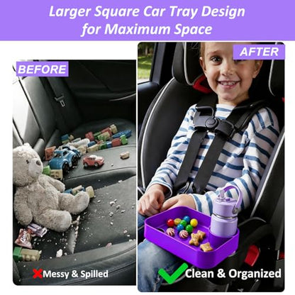 Car Seat Snack Tray for Kids, Mess-Free Square Travel Tray Cup Holder Snack Tray, Durable Car Food Tray for Toddlers, Universal Fit Kids Travel Road Trip Essentials (purple) - color: purple