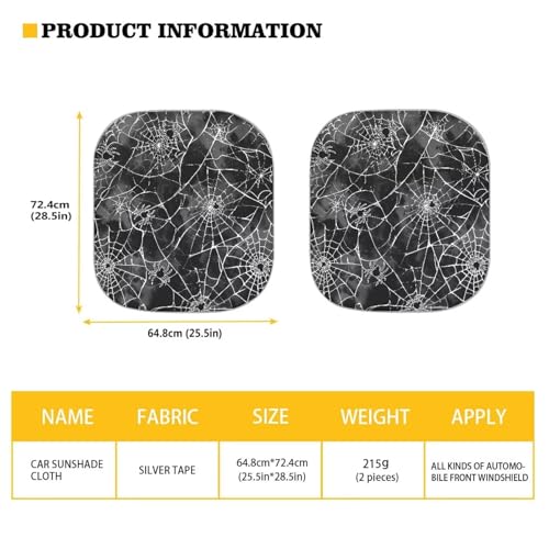 2 Pieces Spider Web Sun Visor for Car Foldable Auto Sun Heat and UV Rays Blocker Sun Shade for Most Sedans SUV MPV Trucks Van Parked in Summer Beach, Camping Parking,Backyard - color: Black Spiderweb