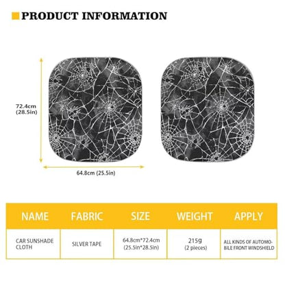 2 Pieces Spider Web Sun Visor for Car Foldable Auto Sun Heat and UV Rays Blocker Sun Shade for Most Sedans SUV MPV Trucks Van Parked in Summer Beach, Camping Parking,Backyard - color: Black Spiderweb