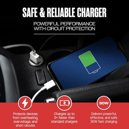 Car and Driver 30W USB-C Fast Car Charger, Dual Port Cigarette Lighter Adapter with USB-C & USB-A Fast Charging for iPhone 17/16/15/14/13, Samsung Galaxy S25/S24/S23, Android Phones, iPad