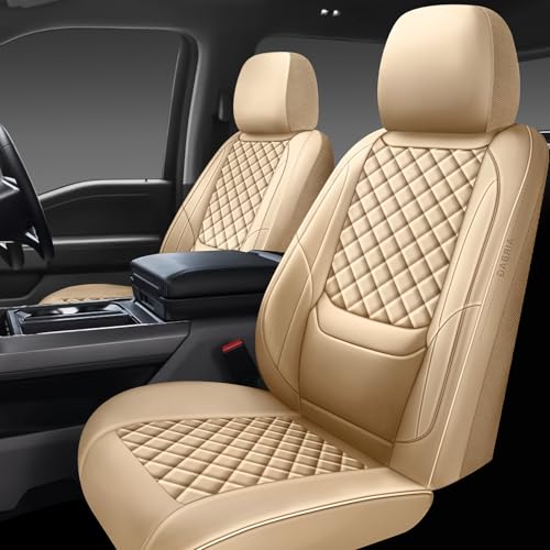 Full Coverage Leather Car Seat Covers Front Pair,Waterproof Seat Covers for Cars,SUVs Trucks, Car Seat Cushion,Car Seat Protector with 2 Seats - color: Beige, size: Front Pair(driver and passanger-2 seats)