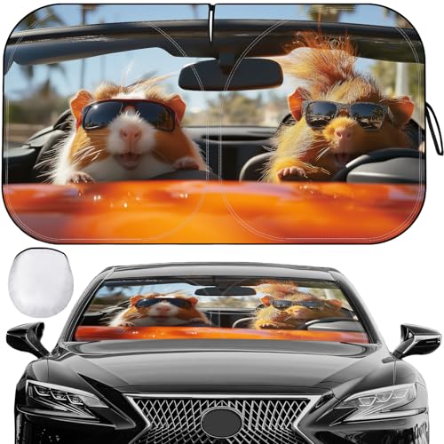 Car Windshield Sun Shade - Foldable Car Sun Shade Windshield for Front Window, Reflector Sunshade Offers Ultimate Protection for Cars Interior (55.2 x 31.5 in) - color: Guinea pig