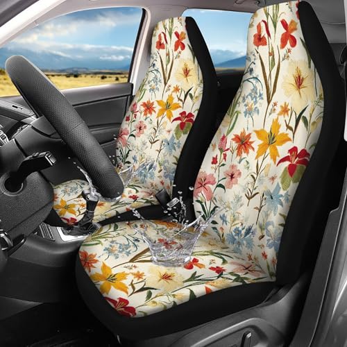 Vintage Floral Print Seat Cover for Cars,SUV,Waterproof Front Seats Protector,Fashion Auto Interior Accessories for Women - color: Vintage Floral