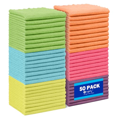 Orighty Microfiber Cleaning Cloth, 50 Pack Highly Absorbent Cleaning Supplies, Lint Free Kitchen Towels Cleaning Rags, Microfiber Towels for Cars, House, Window, 12x11 inch - color: Multicolor, size: 50 Pack