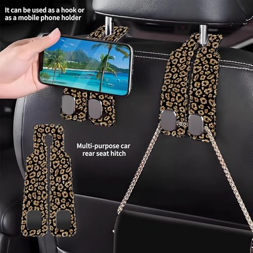 Car Headrest Purse Hanger Abstract Gold Glitter Leopard 1 Pack Bag Purse Holder for Car Premium Leather Double Metal Hook for Handbags, Grocery Bags and Phones - color: Abstract Gold Glitter Leopard