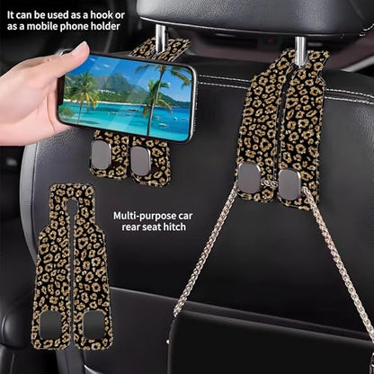 Car Headrest Purse Hanger Abstract Gold Glitter Leopard 1 Pack Bag Purse Holder for Car Premium Leather Double Metal Hook for Handbags, Grocery Bags and Phones - color: Abstract Gold Glitter Leopard