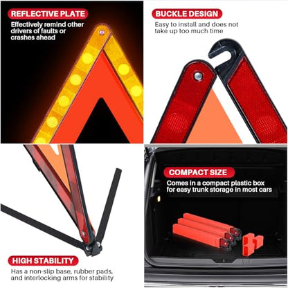 MAOPINER 2 Pack Emergency Warning Triangles, Roadside Safety Triangle with Reinforced Base and Carrying Case, Foldable Reflective Warning Triangles for Roadside Safety and Emergency Use