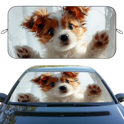 Cute Dog Car Window Sun Shield Puppy Animals Orange Glass Water Drops Front Window Sun Shade Block UV Rays Sun Shade Visor Protector for Car Sedan Truck SUV Accessories 59" X 31" - color: Cute Dog_06, size: 59"L x 31.5"W