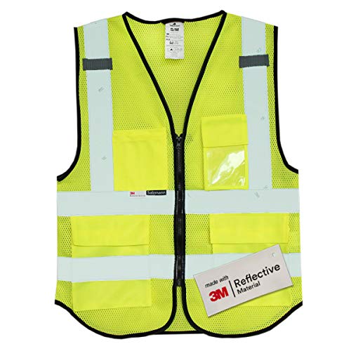 Salzmann Mesh Safety Vest | Hi Vis Multi Pocket Reflective Vest | 4 Colors – 5 Sizes | Made with 3M Reflective Material - color: Yellow Mesh, size: Small-Medium