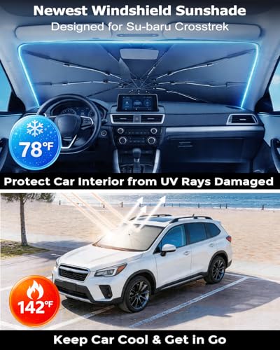 DMJN Umbrella Windshield Sun Shade for Su-baru Crosstrek (2018-2026), Car Sunshade for Front Windshield [Nano Ice-Crystal Coatings] UPF50+ Heat & UV Block, Protect Interior & Keep Cooler - size: For | Su-baru Crosstrek (2018-2026)