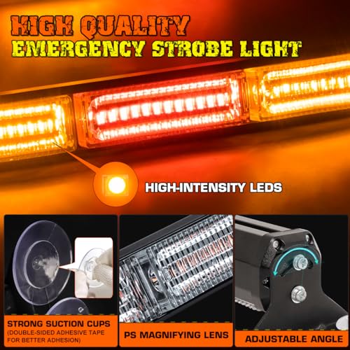 2x17.7 LED Windshield Emergency Light Bar Interior Flashing Hazard Safety Warning Lights w/Remote Control for Police Law Enforcement POV Trucks Vehicles, Amber/Red - color: #08 Amber/ Red