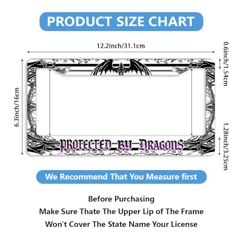 Gothic Dragon License Plate Frame Fantasy Protective Guard Personalise Stainless Steel Funny Design Compatible with Standard License Plate Holder for USA and Canada 6.3 x 12.2 in - color: Gothic Dragon, size: 6.3 X 12.2 In-1PC