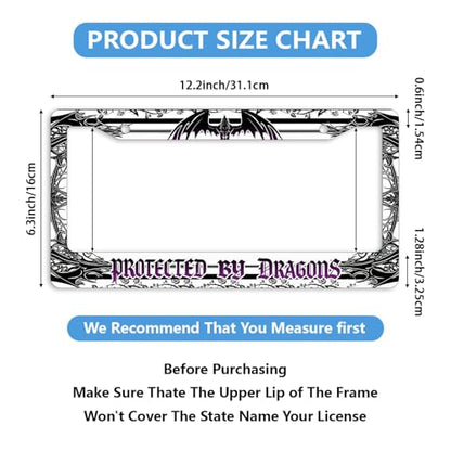 Gothic Dragon License Plate Frame Fantasy Protective Guard Personalise Stainless Steel Funny Design Compatible with Standard License Plate Holder for USA and Canada 6.3 x 12.2 in - color: Gothic Dragon, size: 6.3 X 12.2 In-1PC