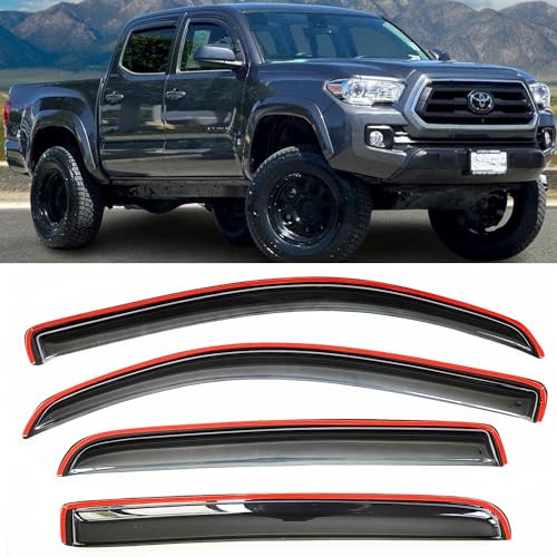 4PCS in-Channel Window Visors Vent Deflectors Compatible with 2016-2023 Toyota Tacoma Double Cab,Smoke Tint Rain Guards for Tacoma 16-23, Extra Durable Vent Guard Shades Car Accessories - size: 2016-2023 Tacoma Crew/Double Cab