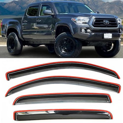 4PCS in-Channel Window Visors Vent Deflectors Compatible with 2016-2023 Toyota Tacoma Double Cab,Smoke Tint Rain Guards for Tacoma 16-23, Extra Durable Vent Guard Shades Car Accessories - size: 2016-2023 Tacoma Crew/Double Cab