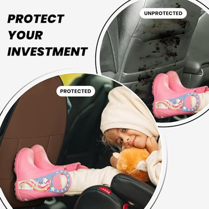 2 Pack Brown Car Backseat Organizer,Waterproof Oxford Kick Mats Seat Back Protector with 3 Storage Pockets,Car Back Seat Organizer for Pets Scratch Resistant Auto Interior Accessories