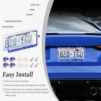 OKLPF Rhinestone Bling License Plate Frames for Women - Sparkle with Glitter Crystals & Diamond Bedazzled License Plate Cover, Fits Standard US Plates, Gift Box (Dark Blue) - color: Dark Blue, size: 2pc