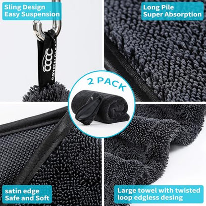 Crystal Clean 1300GSM Car Drying Towel - XL (24x36) Microfiber Towels for Cars with Double Twisted Loop, Professional Detailing Towel for Car Detailers - Quick Dry, Paint Safe & Swirl-Free - color: Dark Grey