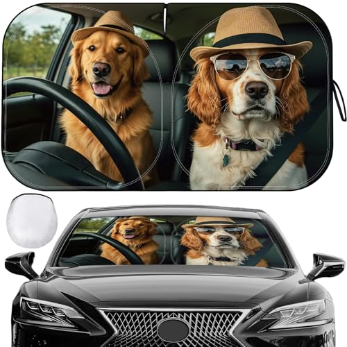 Car Windshield Sun Shade - Foldable Car Sun Shade Windshield for Front Window, Reflector Sunshade Offers Ultimate Protection for Cars Interior (55.2 x 31.5 in) - color: Dog