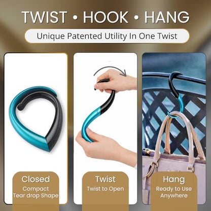 EMBRACE Purse Hook Hanger – Lightweight, Durable Teardrop S Hooks | Bag Clip Holds 22 lb Bags, Backpacks, Totes | Purse Charms for Women, Men Onyx & Turqoise - color: onyx/turquoise