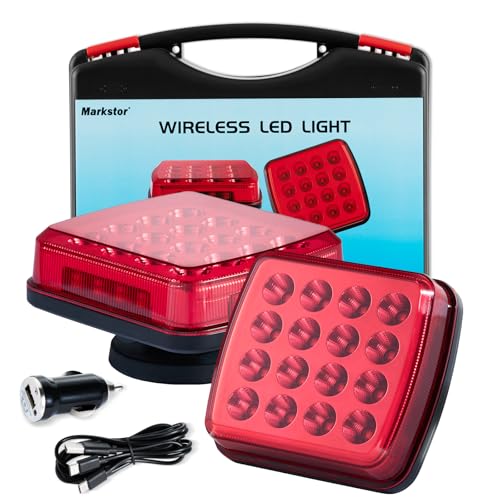 Wireless LED Road Flares for Emergency,Rechargeable Safety Flashing Lights for Vehicles,Portable Strobe Light Magnetic Emergency Strobe Light Kit for Truck(Red) - color: Red