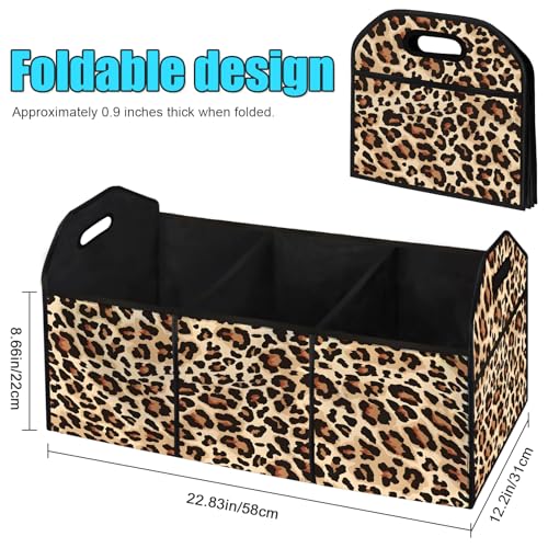 Classic Leopard SUV Car Trunk Organizer Accessories 50L Collapsible Car Storage Bag 3 Compartment Caddy Waterproof Foldable - color: Classic Leopard