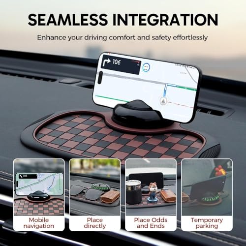 Multifunction Car Anti Slip Mat, 360° Rotatable Phone Holder Dashboard Pad with Temporary Parking Number Rotatable Car Anti Slip Mat Phone Holder