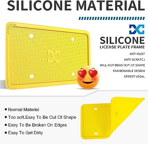 XCLPF Silicone Yellow License Plate Frame Covers 1 Pack- Front and Back Car Plate Bracket Holders. Rust-Proof, Rattle-Proof(Yellow) - color: 1 Pack Yellow